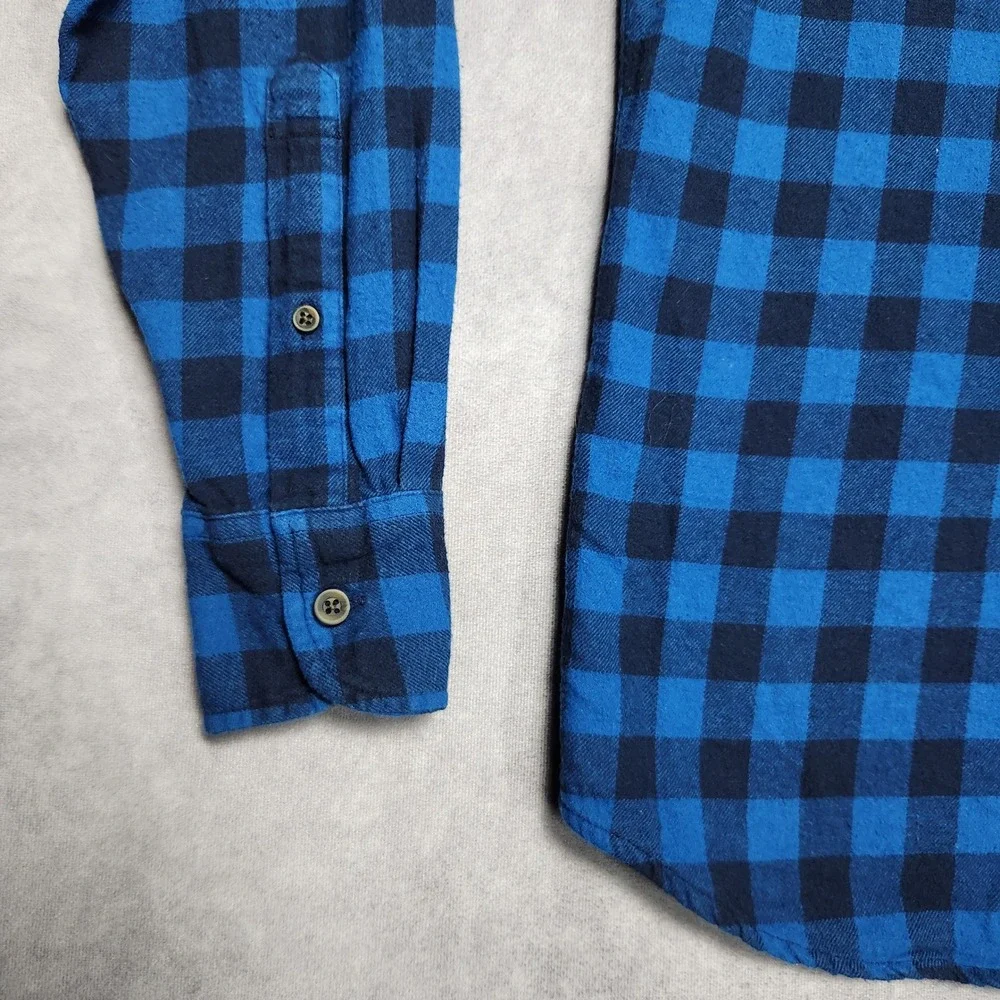 J‎ Crew Flannel Shirts Mens Medium Slim Fit Blue Black Buffalo Plaid - Lot of 2